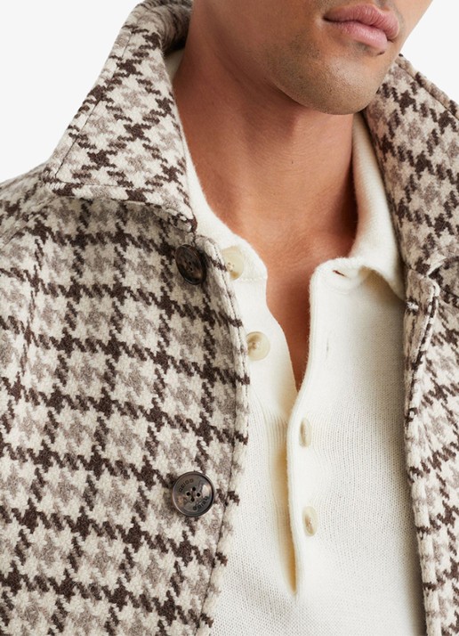 Reiss Christem mantel van wol met ceintuur en pied de poule dessin - detail 4 bruin