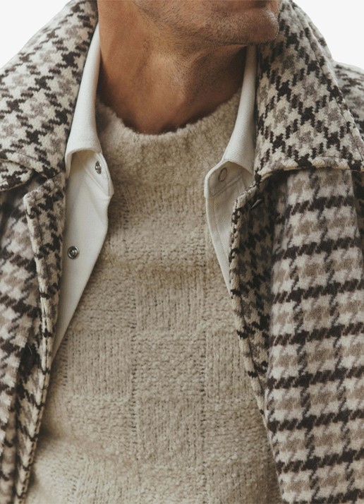Reiss Christem mantel van wol met ceintuur en pied de poule dessin - detail 6 bruin