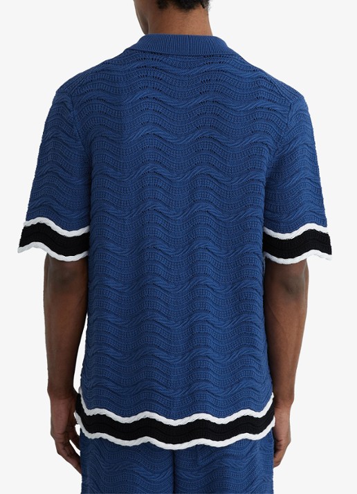 Reiss CIRO Cotton-Blend Wave-Knit Tipped Shirt - achterkant donkerblauw