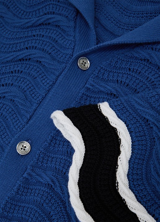 Reiss CIRO Cotton-Blend Wave-Knit Tipped Shirt - detail 5 donkerblauw
