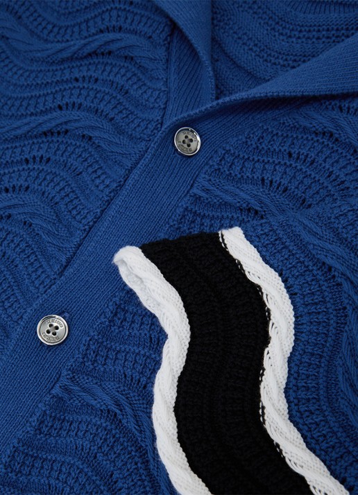 Reiss CIRO Cotton-Blend Wave-Knit Tipped Shirt - detail 6 donkerblauw