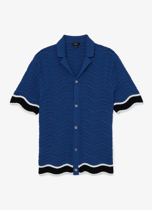 Reiss CIRO Cotton-Blend Wave-Knit Tipped Shirt - voorkant 7 donkerblauw