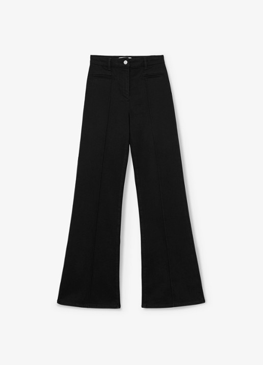 Reiss Claude high waist flared fit jeans met paspelzakken - voorkant zwart