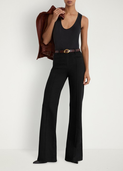 Reiss Claude high waist flared fit jeans met paspelzakken - voorkant 2 zwart