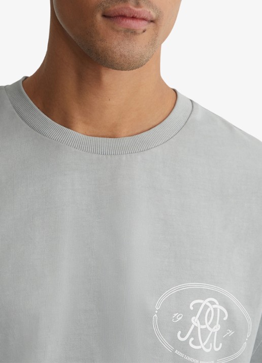 Reiss CLEMENT Monogram-Print Pigment-Dyed Relaxed T-Shirt - detail 5 blauw