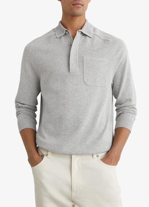 Reiss Clinton regular fit polo met borstzak - detail 4 grijsmele