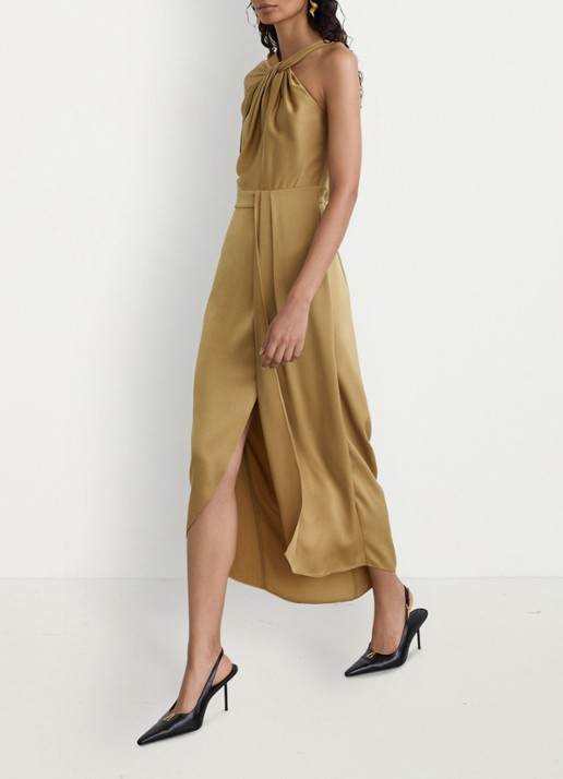 Reiss Clodagh midi jurk met gedrapeerd detail - detail 4 goud