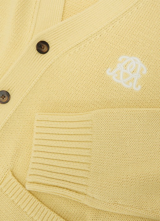 Reiss Coates grofgebreid vest met borduring - detail 6 geel