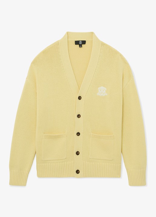 Reiss Coates grofgebreid vest met borduring - voorkant geel