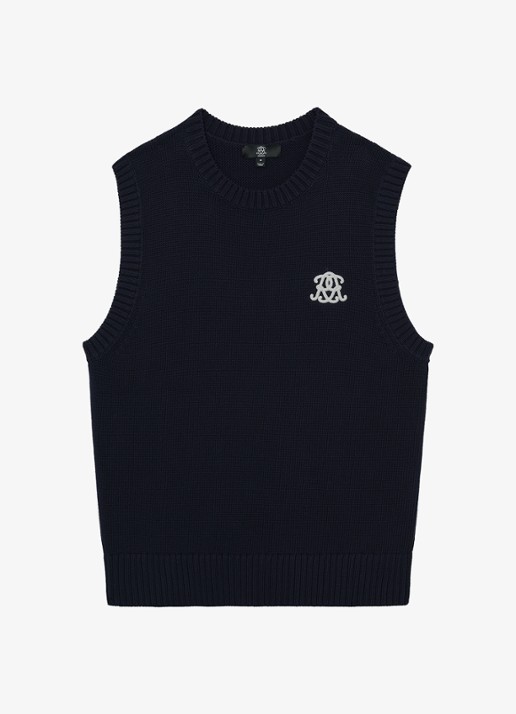 Reiss Coben grofgebreid vest met logo  - voorkant 6 donkerblauw