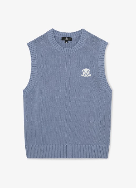 Reiss Coben grofgebreid vest met logo  - voorkant lichtblauw