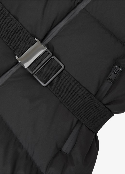 Reiss Colette longline puffer jas met ceintuur en capuchon - detail 5 black / zwart