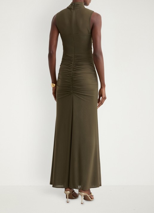Reiss Colette maxi jurk met ruches - achterkant 5 khaki