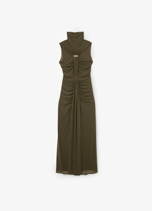 Reiss Colette maxi jurk met ruches - voorkant 5 chocoladebruin