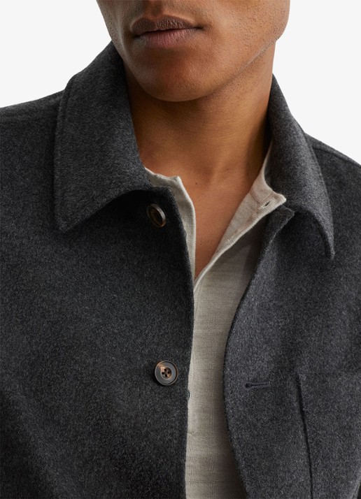Reiss Collin overshirt in wolblend met borstzak - detail 2 donkergrijs