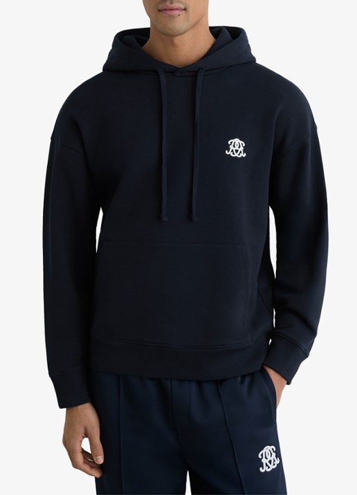 Reiss Conlin hoodie met borduring - detail donkerblauw