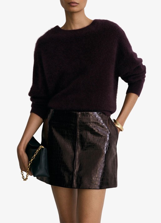Reiss Cora mini rok van schapenleer - detail 4 bordeauxrood