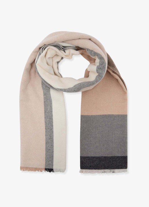 Reiss Cora sjaal in wolblend met ruitdessin - detail taupe