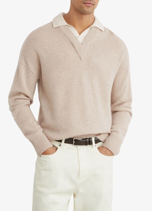 Reiss Corey fijngebreide trui van wol - detail oatmeal / beige