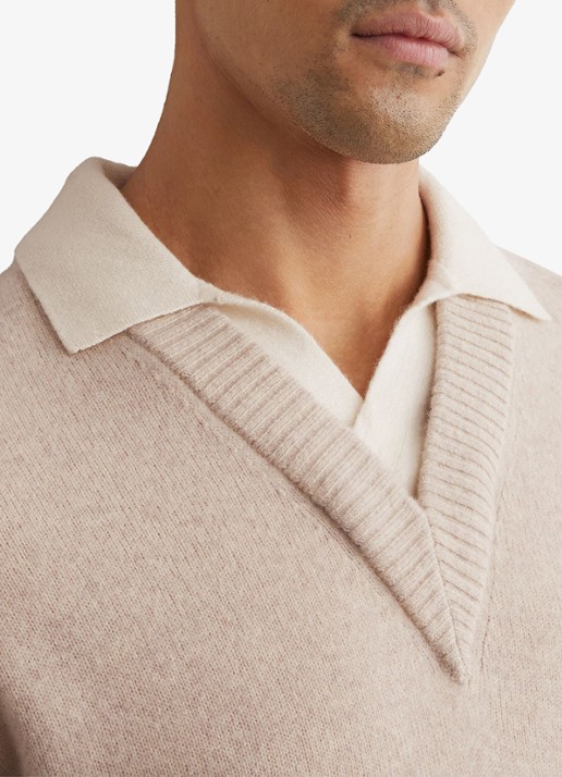 Reiss Corey fijngebreide trui van wol - detail 3 oatmeal / beige