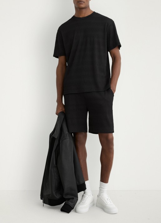 Reiss Cox T-shirt met structuur - voorkant 6 black / zwart