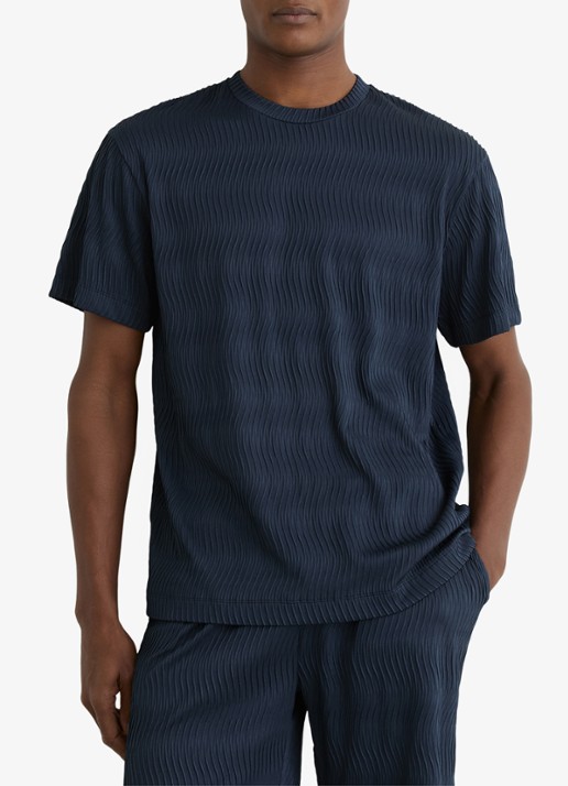 Reiss Cox T-shirt met structuur - detail 4 airforce blue / blauw