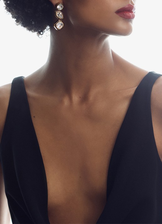 Reiss Crista oorstekers met kristal - detail goud