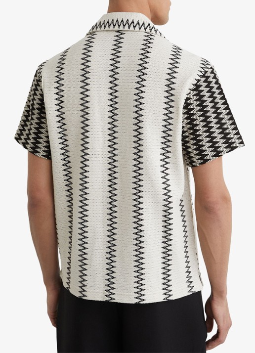 Reiss Dain fijngebreid regular fit overhemd met zigzag dessin - achterkant 7 wit / zwart