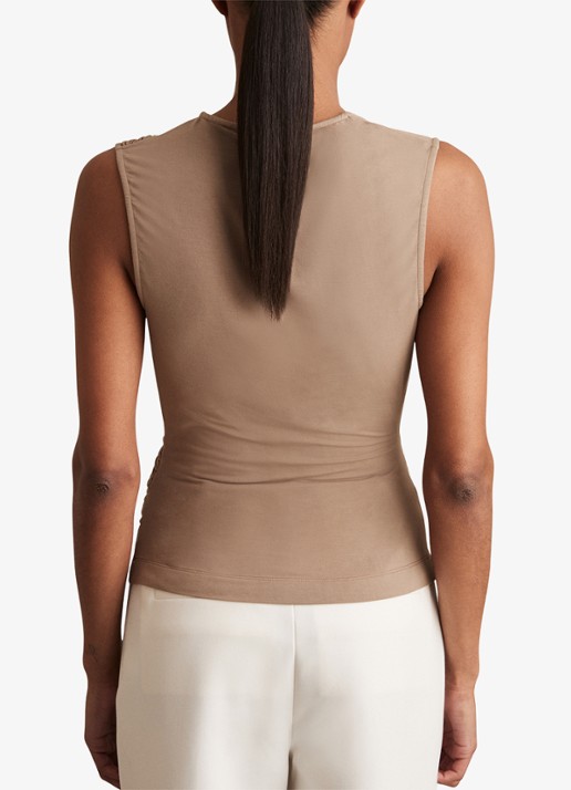 Reiss Dani mouwloze top met gedrapeerd detail - achterkant 5 donkerbeige