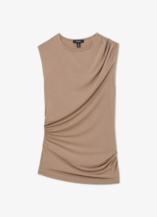 Reiss Dani mouwloze top met gedrapeerd detail - voorkant 3 donkerbeige