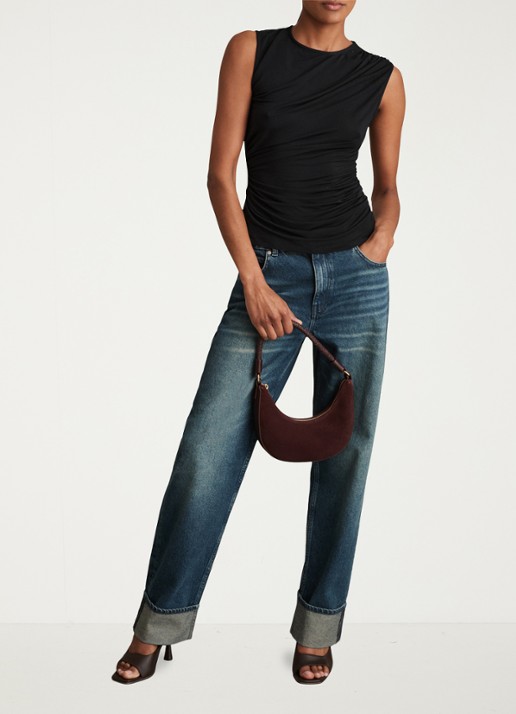 Reiss Dani mouwloze top met gedrapeerd detail - voorkant 5 black / zwart