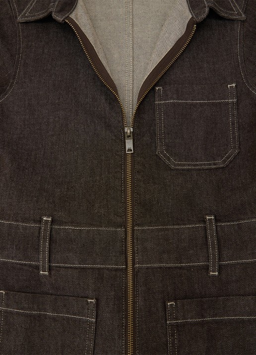 Reiss Danie wide fit jumpsuit van denim - detail 4 chocoladebruin