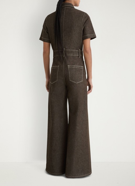 Reiss Danie wide fit jumpsuit van denim - detail 5 chocoladebruin