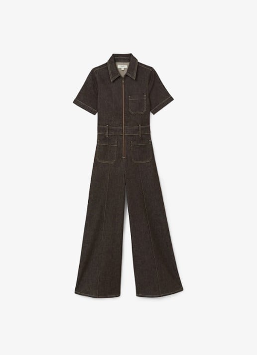 Reiss Danie wide fit jumpsuit van denim - voorkant 6 chocoladebruin