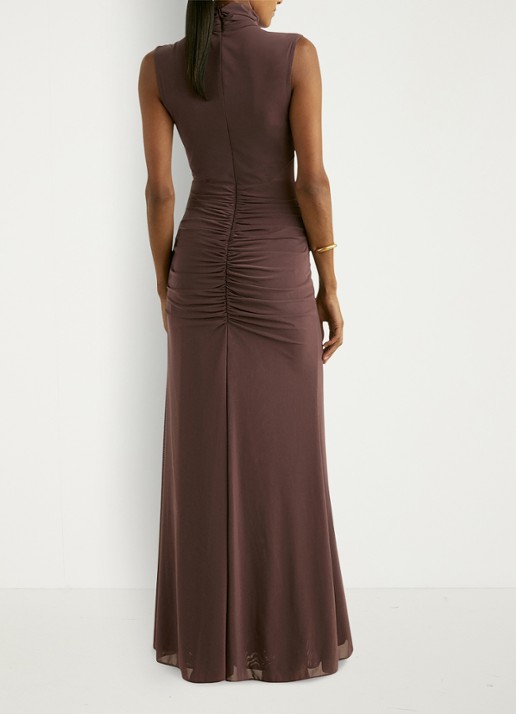 Reiss Daniella maxi jurk met halve col en plooidetail  - achterkant 3 bruin