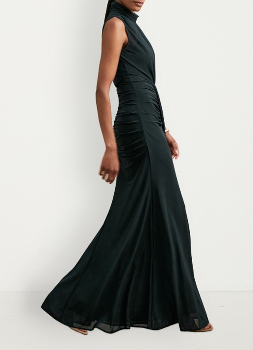 Reiss Daniella maxi jurk met halve col en plooidetail  - detail 3 donkergroen