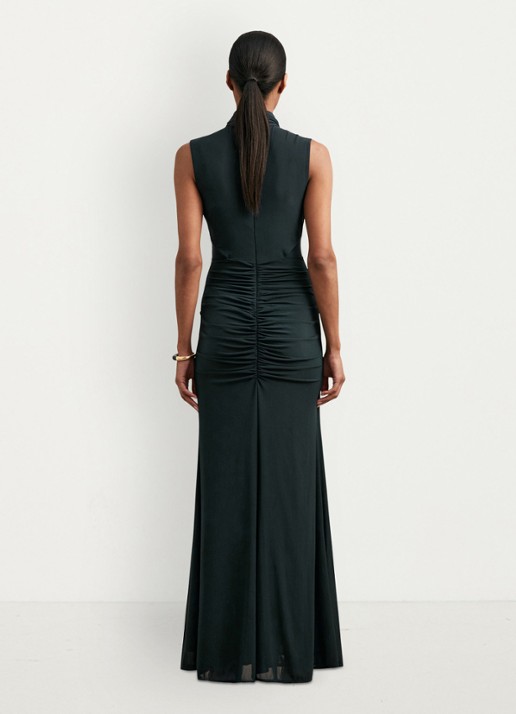 Reiss Daniella maxi jurk met halve col en plooidetail  - detail 5 donkergroen