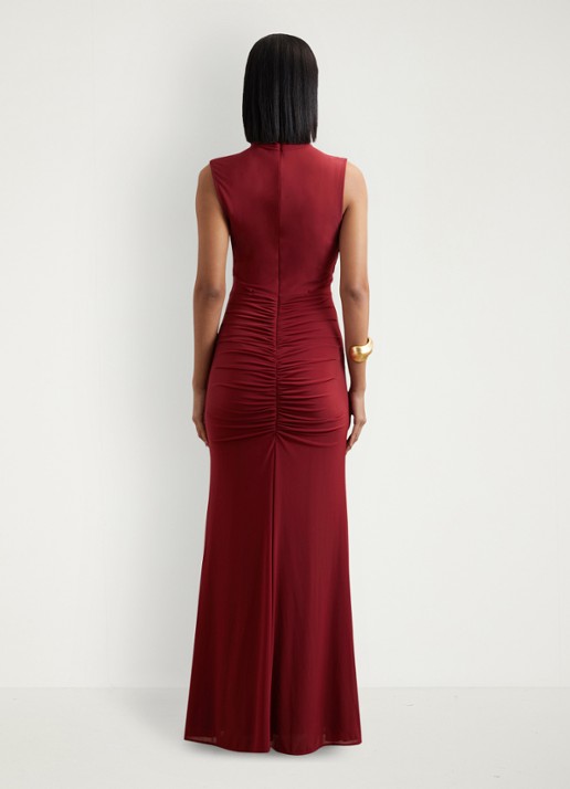 Reiss Daniella maxi jurk met halve col en plooidetail  - achterkant 3 bordeauxrood