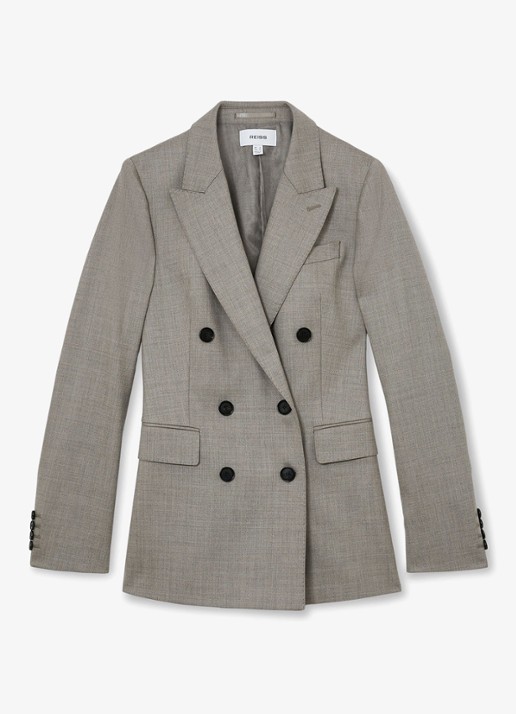 Reiss Darcy double-breasted blazer in wolblend - voorkant 6 grijsmele