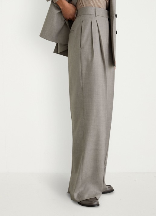 Reiss Darcy high waist wide fit pantalon in wolblend - detail 2 donkerbeige