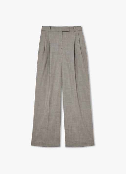 Reiss Darcy high waist wide fit pantalon in wolblend - voorkant 6 donkerbeige
