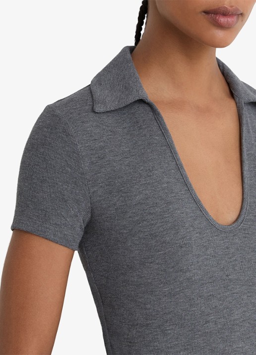 Reiss Daria slim fit polo met gemêleerd dessin - detail 2 middengrijs