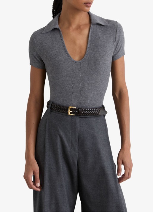 Reiss Daria slim fit polo met gemêleerd dessin - detail 3 middengrijs