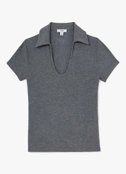 Reiss Daria slim fit polo met gemêleerd dessin - voorkant 6 middengrijs