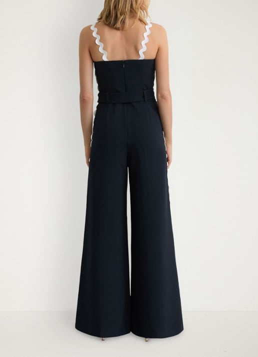 Reiss Dash wide fit jumpsuit met steekzakken - achterkant donkerblauw