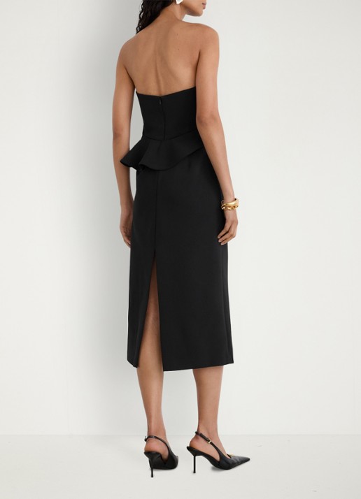 Reiss Dasha asymmetrische midi jurk met volants - achterkant 7 black / zwart