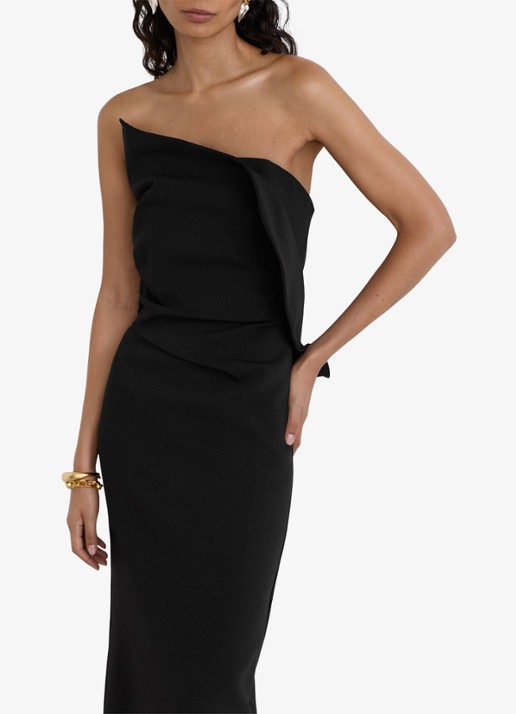 Reiss Dasha asymmetrische midi jurk met volants - detail 3 black / zwart