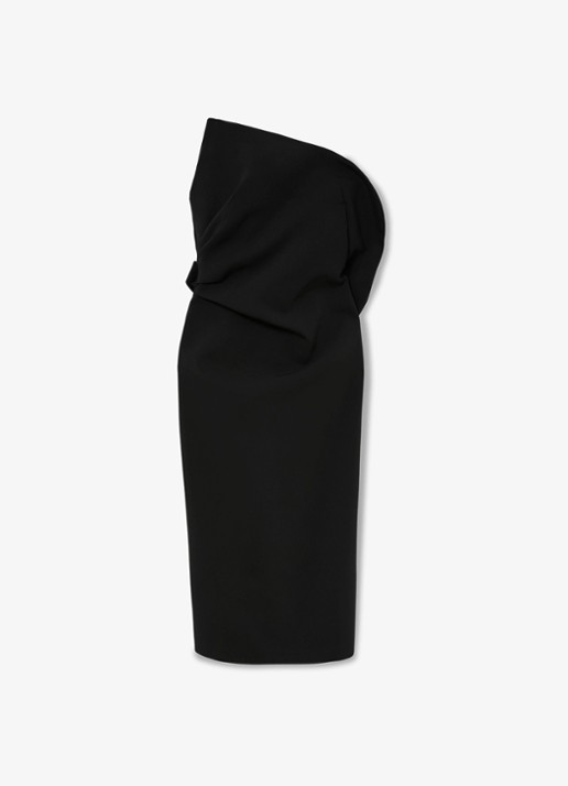 Reiss Dasha asymmetrische midi jurk met volants - voorkant black / zwart