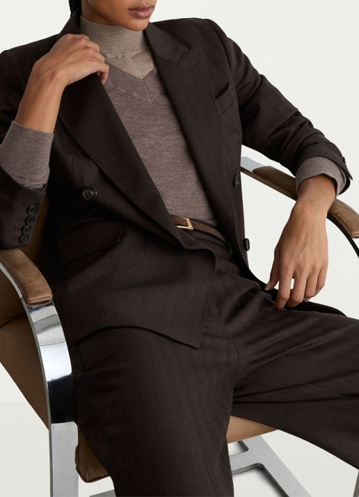 Reiss Dawson double-breasted blazer in wolblend - detail 2 donkerbruin
