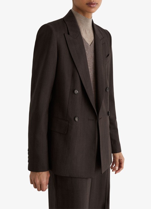 Reiss Dawson double-breasted blazer in wolblend - detail 3 donkerbruin